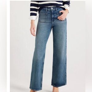 Free Assembly Wide Leg Patch Pocket Jeans Women's Blue Denim Medium Wash